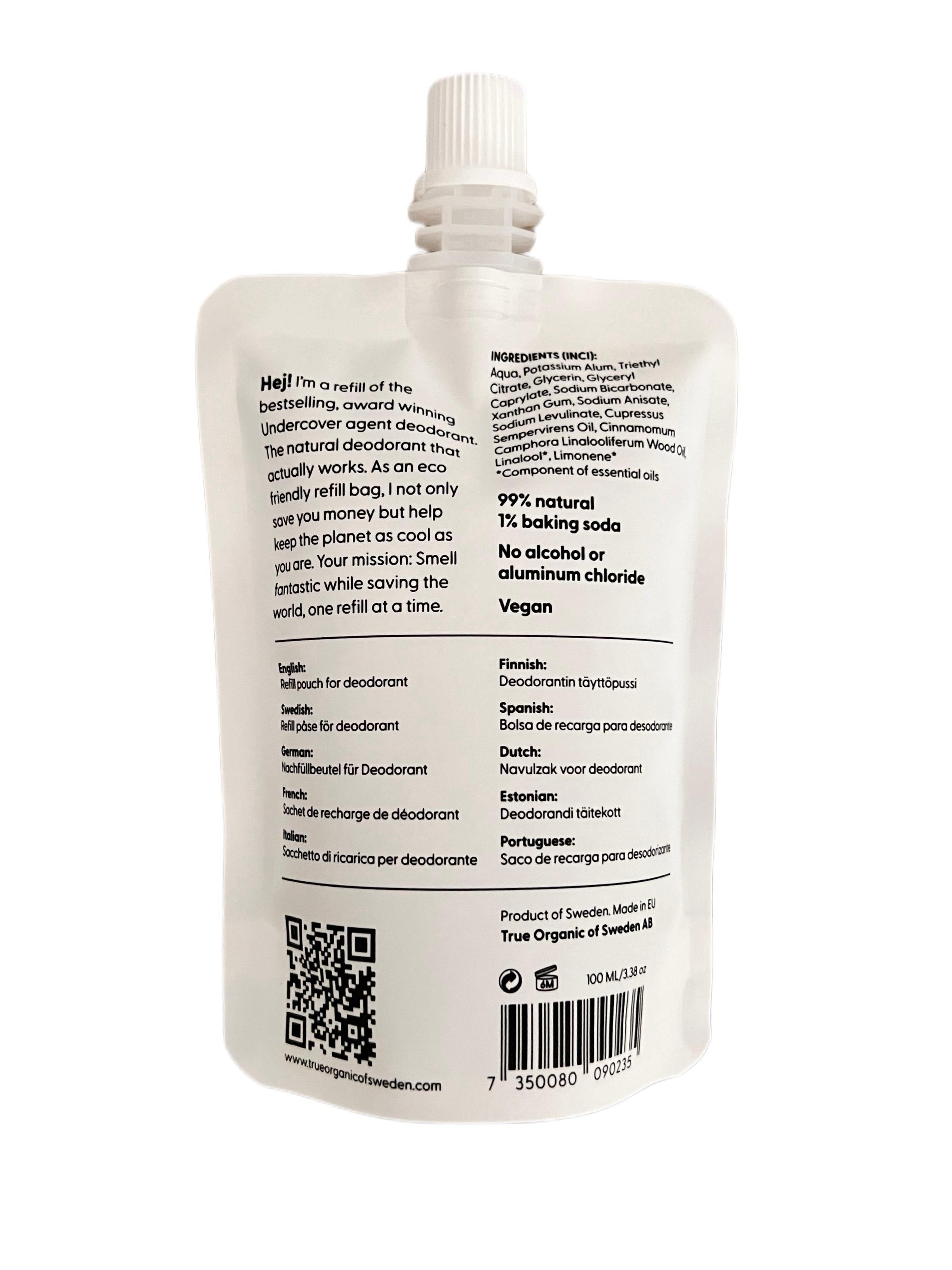 Undercover agent natural deodorant original scent refill pouch
